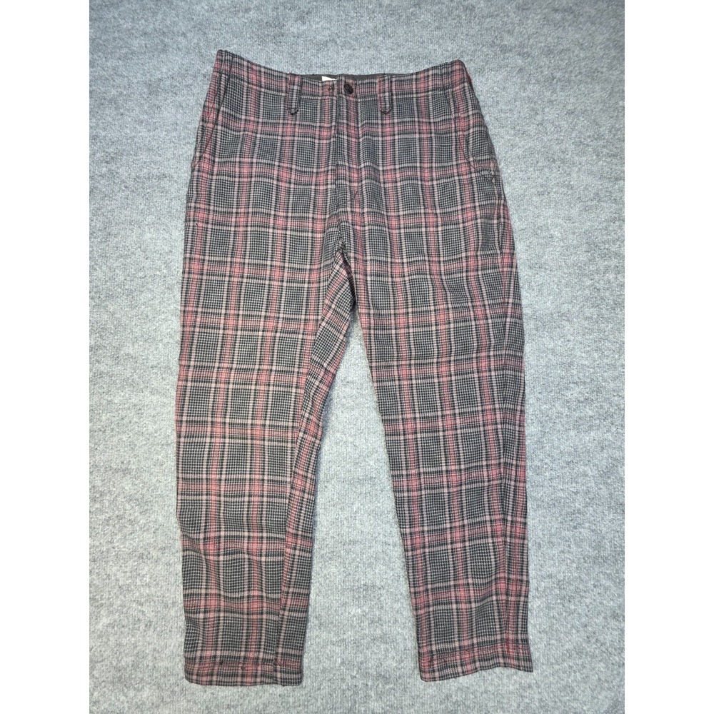 White Mountaineering Pants Men's 1 (32x24) Red Gray Plaid Wool Trouser Crop